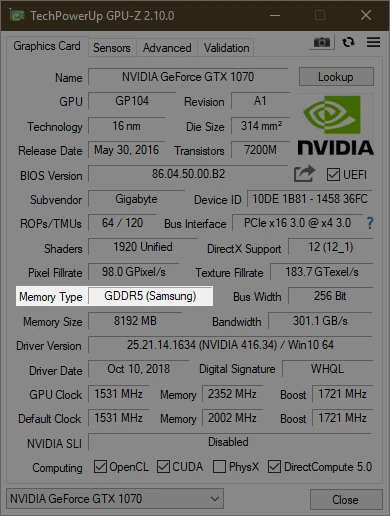 Смотрим на производителя памяти в GPU-Z