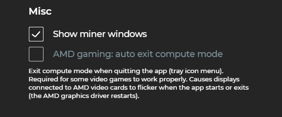 Misc -> Show miner windows