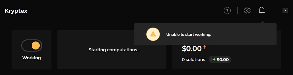 Kryptex can't start the computations