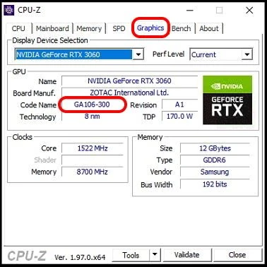 RTX 3060 GPU ID: GA106-300 — software LHR
