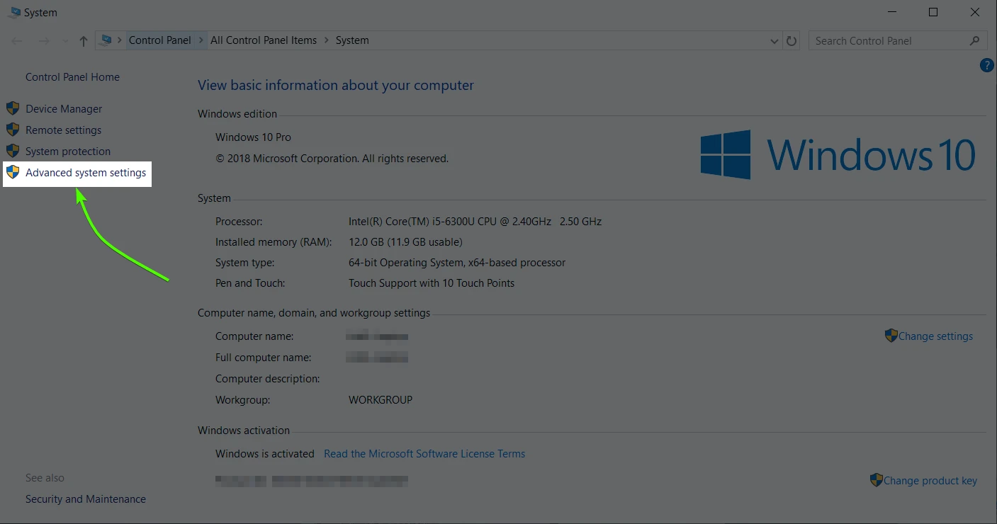Advanced system settings