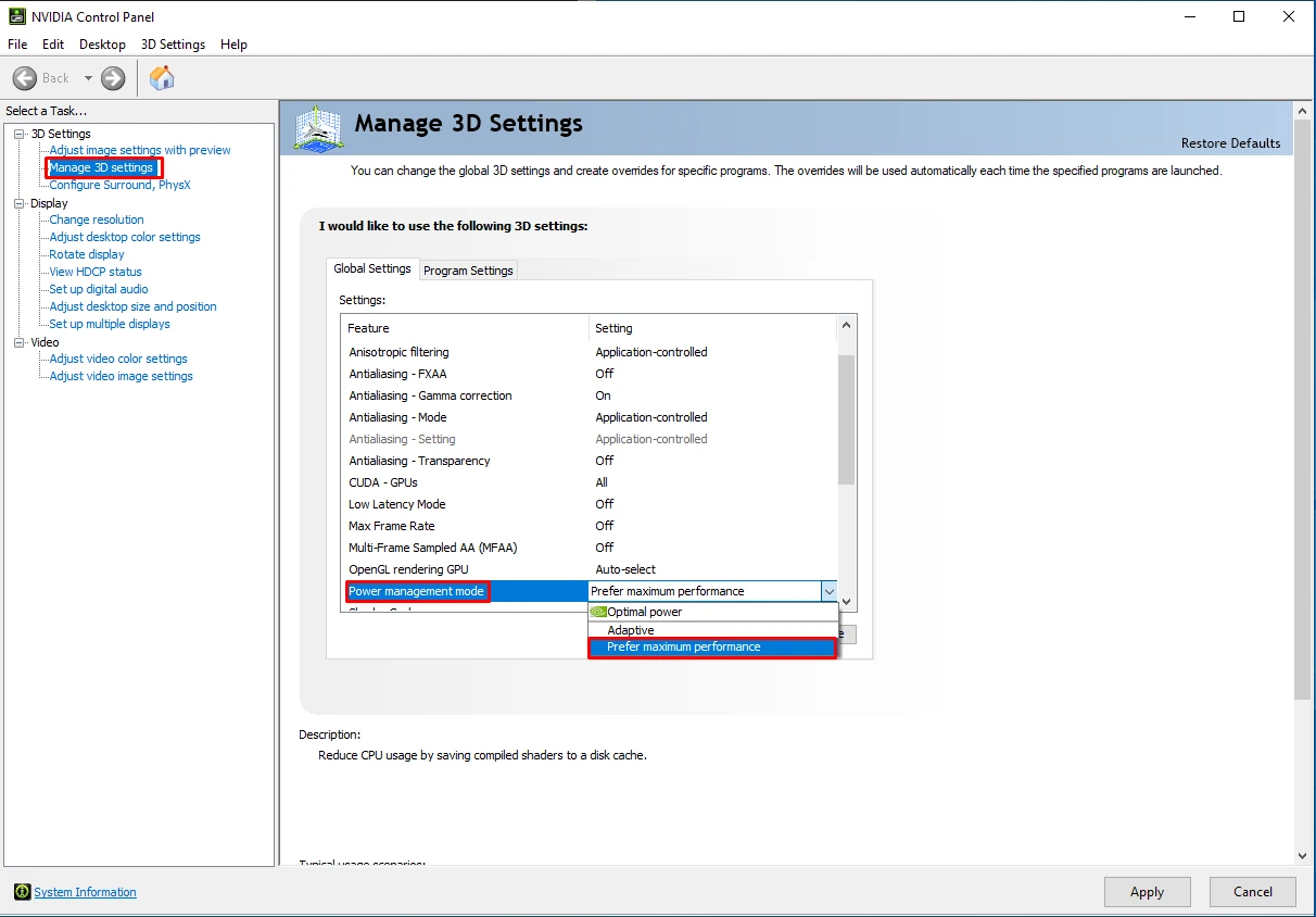Setting up the Nvidia control panel