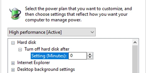 Disable turning off the hard drive