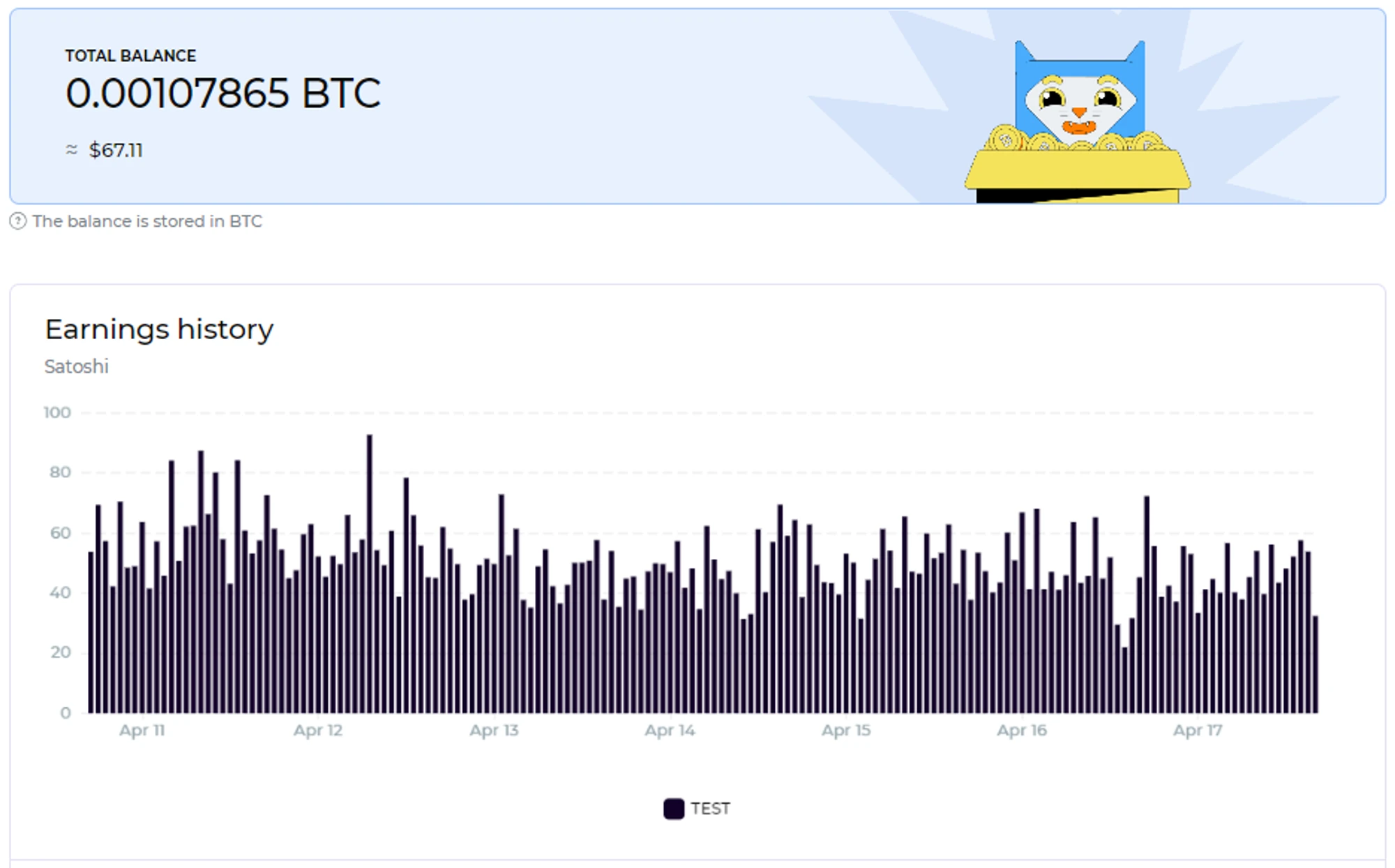 The Dashboard section in your Kryptex account