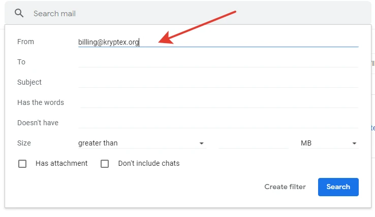 Search for the email