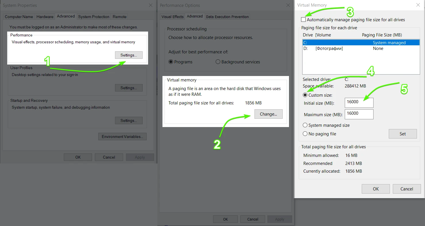 Setting a virtual memory size