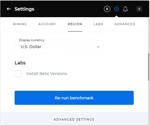 Starting a new benchmark in Kryptex