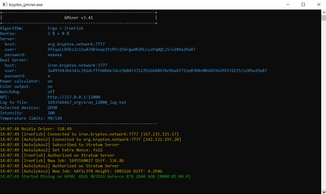 Miner's window kryptex_gminer.exe — Gminer